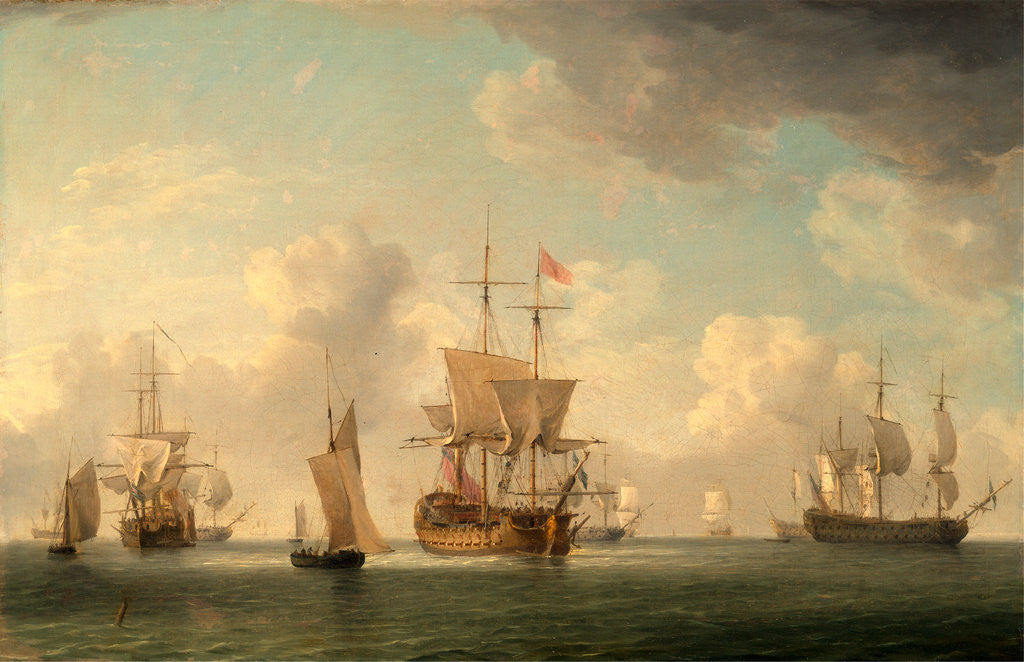 Detail of English Ships Under Sail in a Very Light Breeze by Charles Brooking
