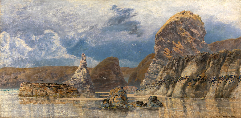 Detail of Seascape Coastal landscape with cliffs and jagged rocks by John Brett