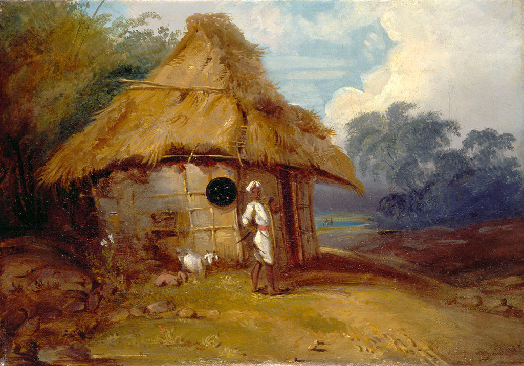 Detail of View in Southern India, with a Warrior Outside His Hut by George Chinnery