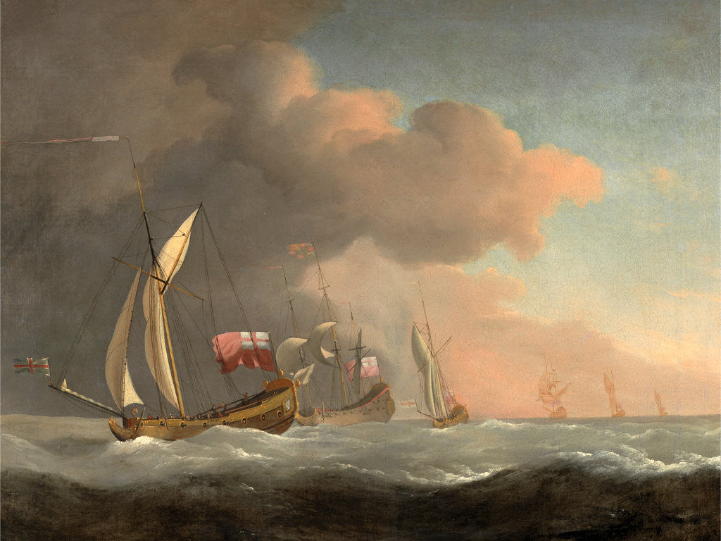 Detail of English Royal Yachts at Sea in a Strong Breeze, in Company with a Ship Flying the Royal Standard by Studio of William van de Velde the Younger