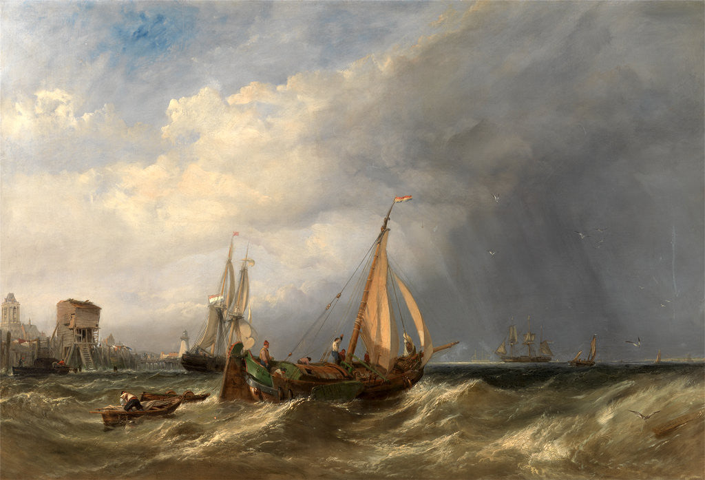 Detail of A Dutch Barge and Merchantmen Running out of Rotterdam by Clarkson Stanfield