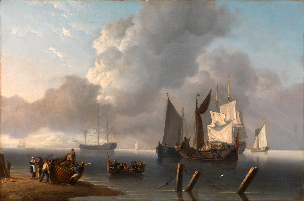 Detail of Warships Lying Offshore, the Commanding Admiral Being Rowed out to Join the Flagship, Her Sails Illuminated by a Break in the Clouds by Charles Martin Powell