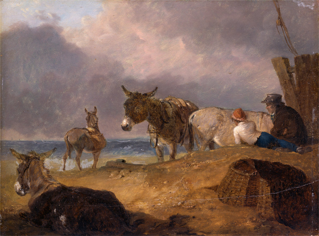 Detail of Donkeys and Figures on a Beach by Julius Caesar Ibbetson