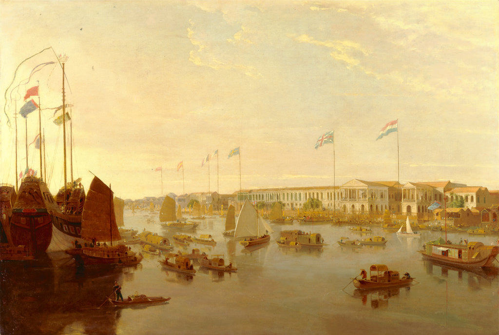 Detail of The European Factories, Canton by William Daniell