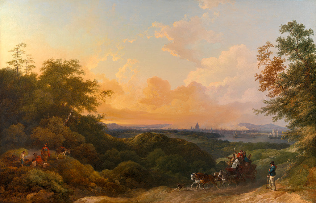 Detail of The Evening Coach, London in the Distance by Philippe-Jacques de Loutherbourg