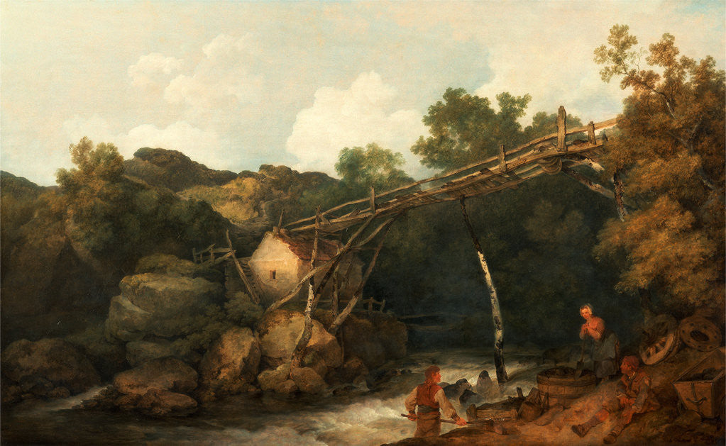 Detail of A View near Matlock, Derbyshire with Figures Working beneath a Wooden Conveyor by Philippe-Jacques de Loutherbourg