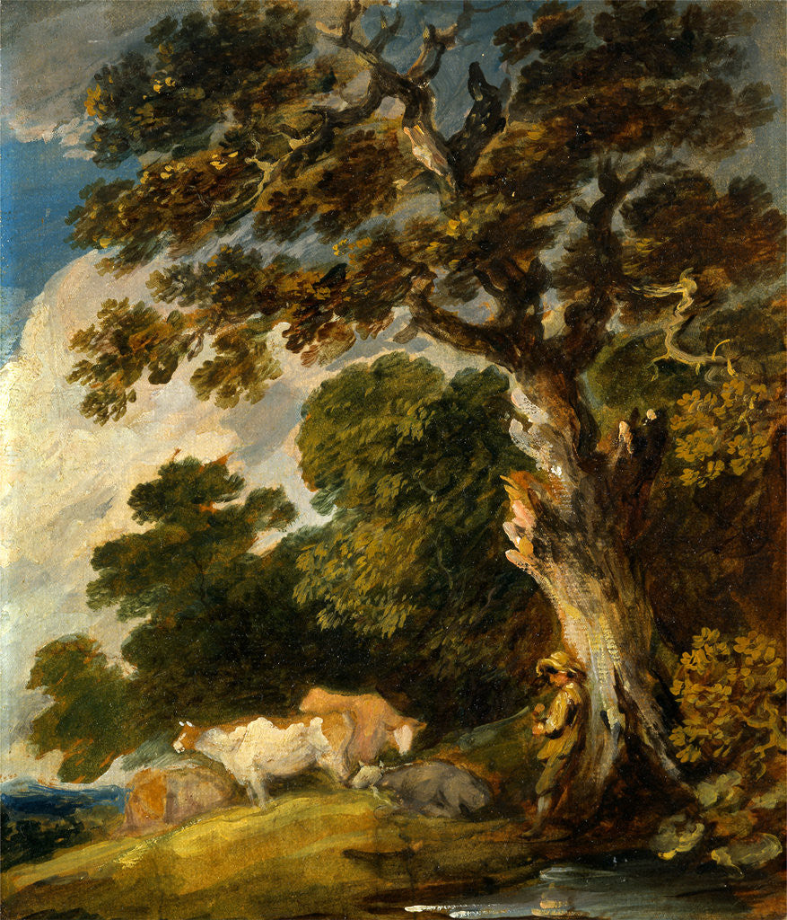 Detail of A Wooded Landscape with Cattle and Herdsman by Gainsborough Dupont