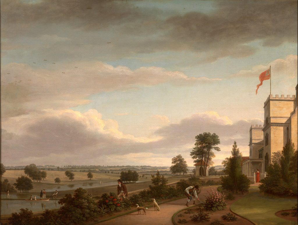 Detail of A Country House in a River Landscape, Previously Identified as Oatlands by Anonymous