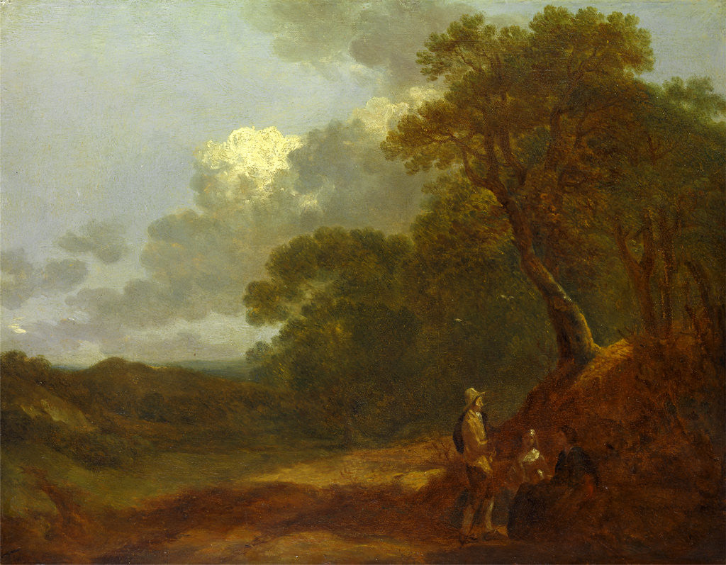 Detail of Wooded Landscape with a Man Talking to Two Seated Women by Thomas Gainsborough
