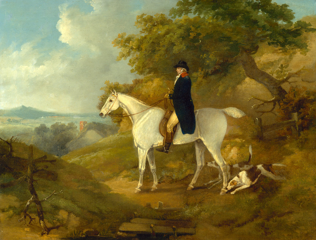 Detail of George Morland on his Hunter George Morland on a grey hunter, with a couple of foxhounds by Thomas Hand