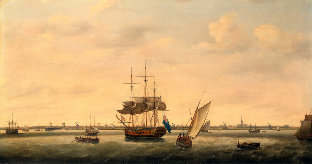 Detail of The Frigate 'Surprise' at Anchor off Great Yarmouth, Norfolk by Francis Holman