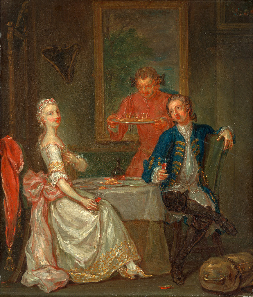 Detail of A Dinner Conversation A Man and Woman Drinking at Supper by Marcellus Laroon the Younger