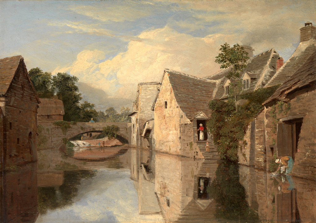 Detail of Cottages by a River by William Linton