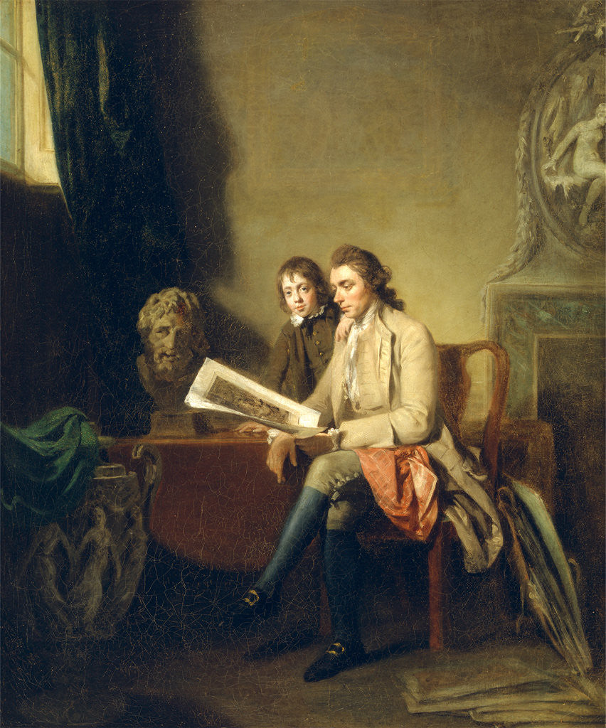 Detail of Portrait of a Man and a Boy Looking at Prints by John Hamilton Mortimer
