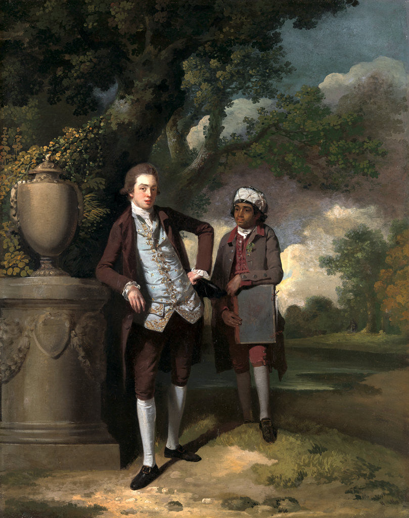 Detail of A Young Man with his Indian(?) Servant Holding a Portfolio by John Hamilton Mortimer