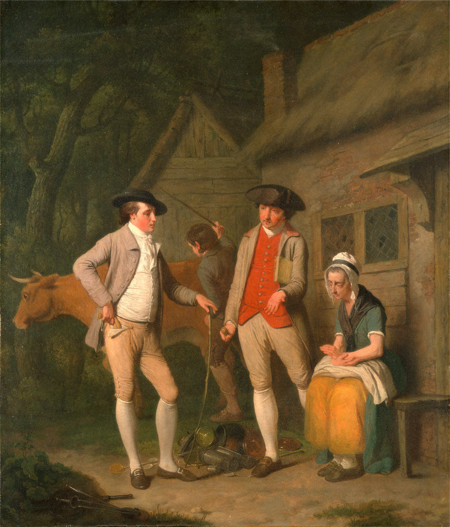 Detail of Widow Costard's cow and goods, distrained for taxes, are redeemed by the generosity of Johnny Pearmain by Edward Penny