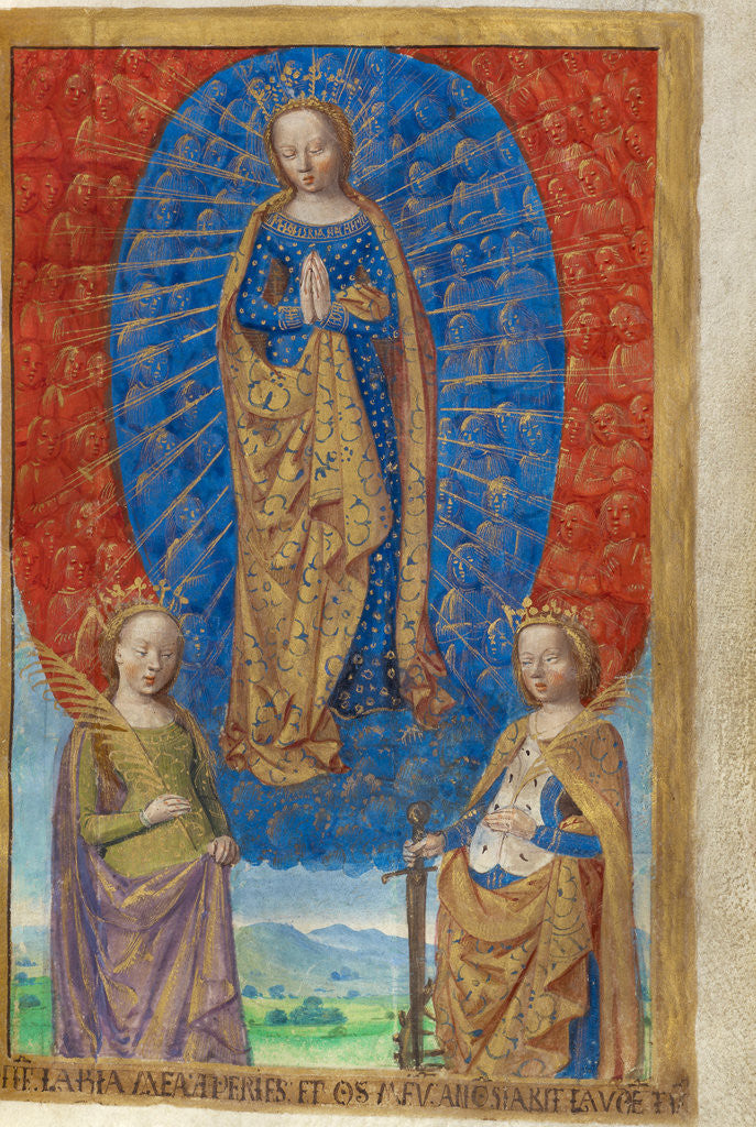 Detail of The Virgin in a Cloud of Angels, with Saints Barbara and Catherine by Master of the Chronique scandaleuse