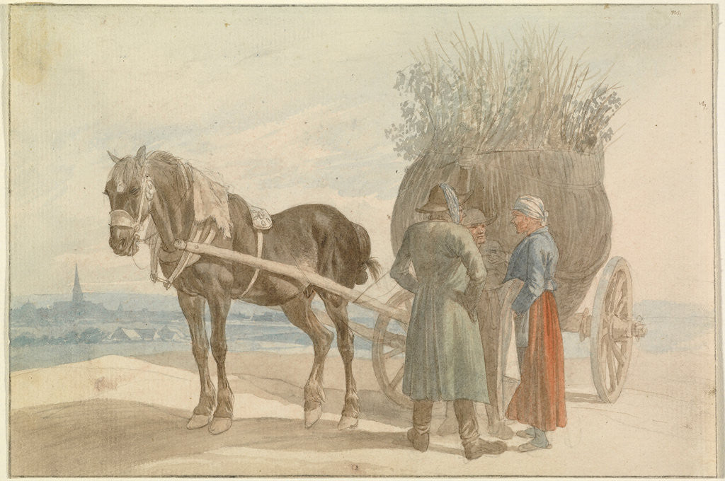 Detail of Austrian Peasants with a Horse and Cart, with a View of Vienna in the Distance by Johann Adam Klein
