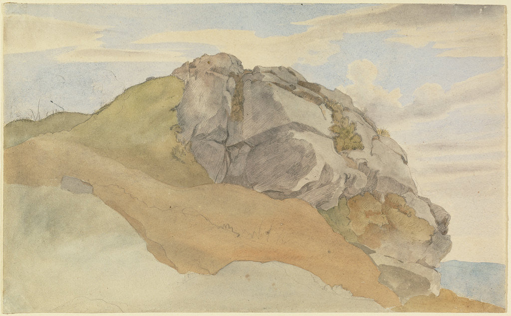 Detail of Rocky Outcropping (recto), Rocky Forest with Strollers (verso) by Ernst Ferdinand Oehme