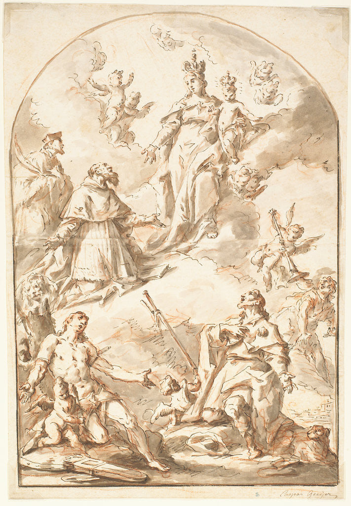 Detail of The Crowned Madonna and Child in Glory, with Saints Sebastian, Roch, Jerome, and John Nepomuk by Gaspare Diziani