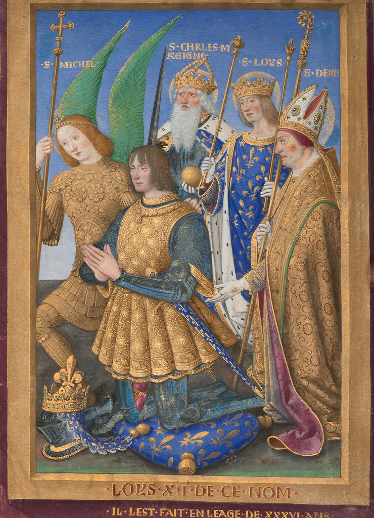 Detail of Louis XII of France Kneeling in Prayer, Accompanied by Saints Michael, Charlemagne, Louis, and Denis by Jean Bourdichon