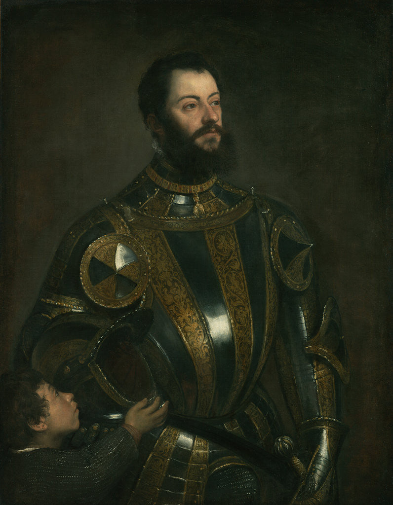Detail of Portrait of Alfonso d'Avalos, Marchese del Vasto, in Armor with a Page by Titian