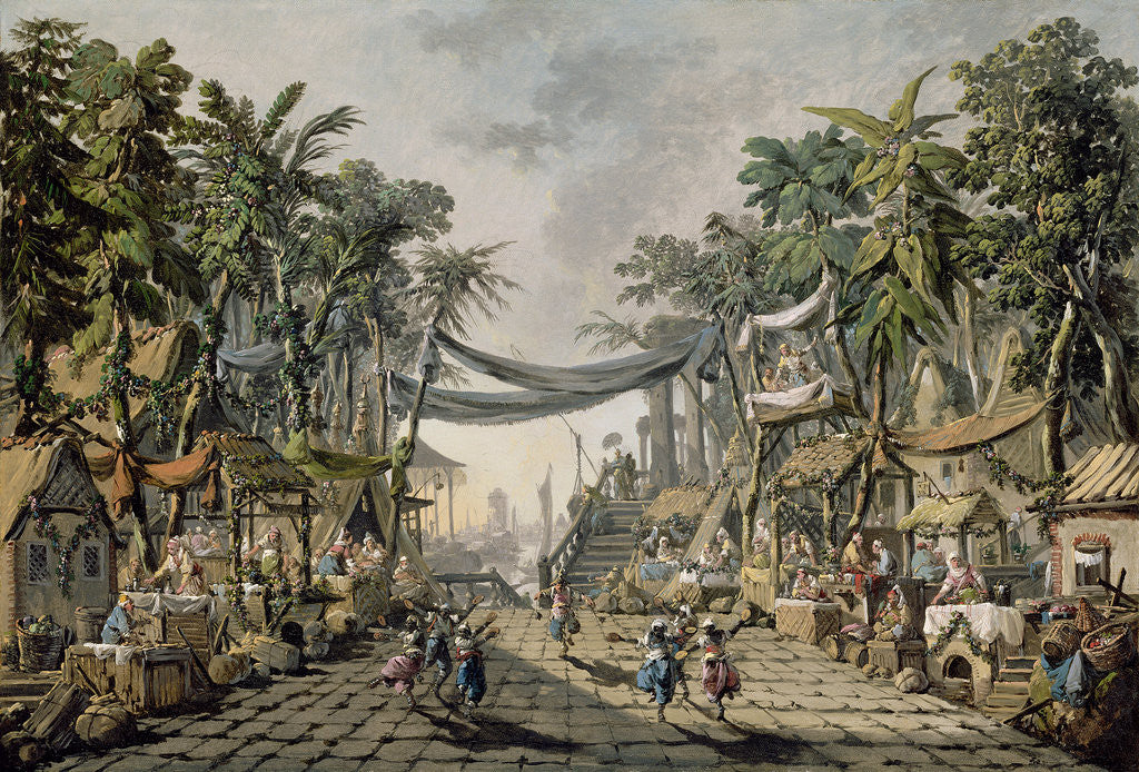 Detail of Market Scene in an Imaginary Oriental Port by Jean-Baptiste Pillement