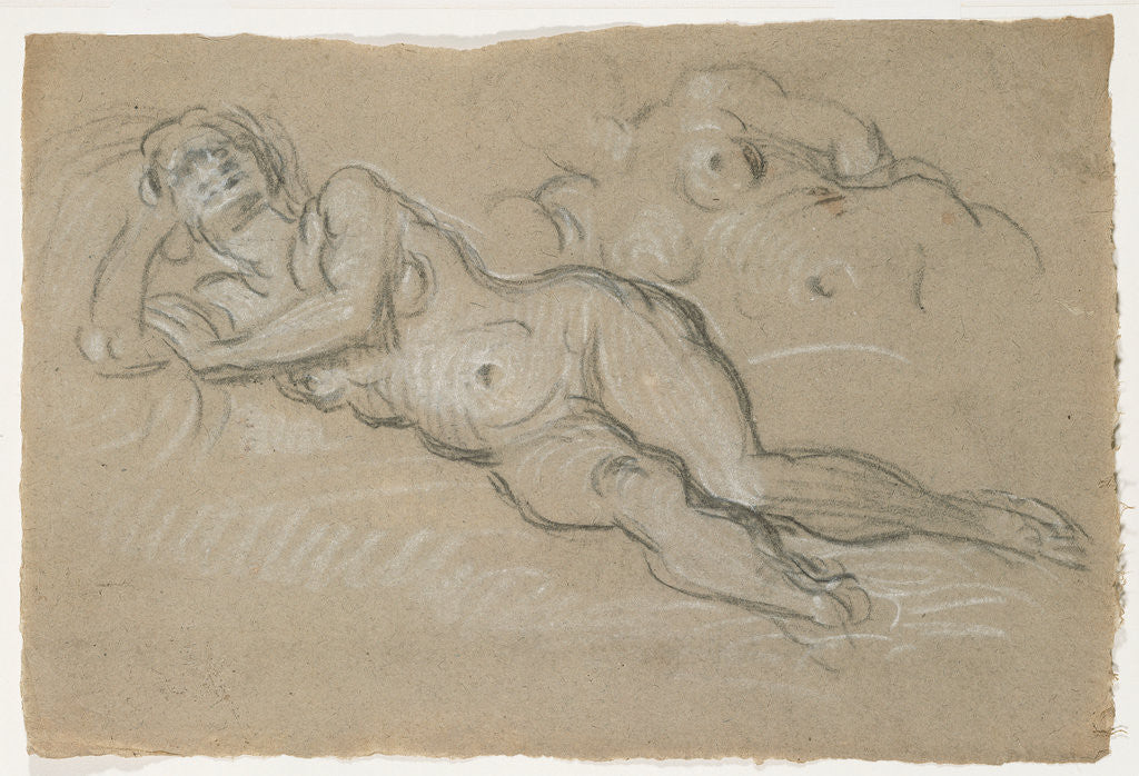 Detail of Two Studies of a Reclining Female Nude by Domenico Tintoretto