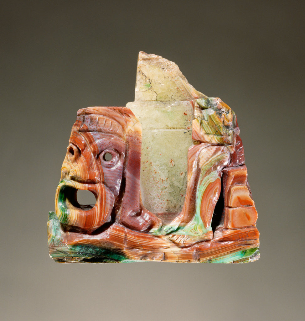 Detail of Fragmentary cameo sculpture with a theatrical mask and seated figure by Anonymous