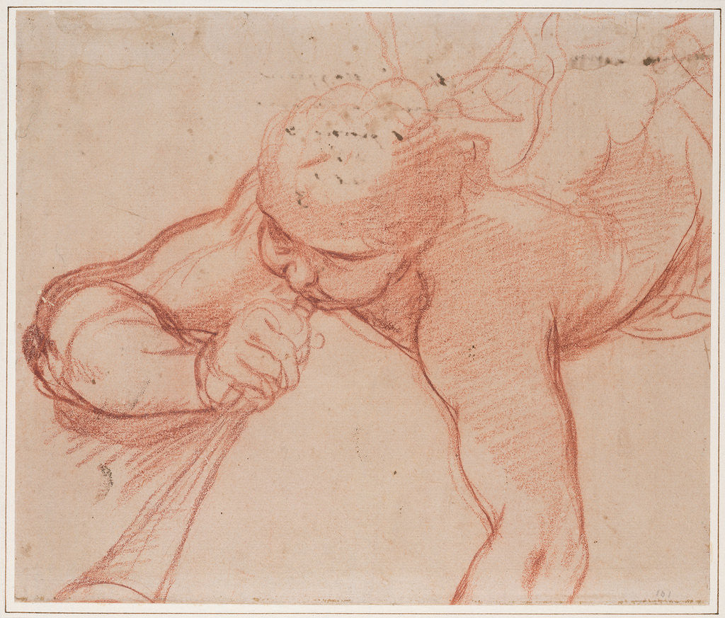 Detail of An Angel Blowing a Trumpet (recto), The Virgin and Child with Kneeling Saints (verso) by Mattia Preti