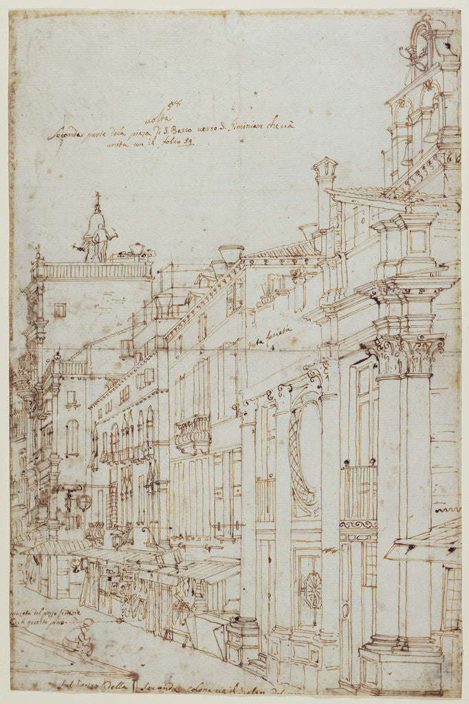 Detail of The Campo S. Basso: The North Side with the Church (recto), A Market Scene (verso) by Canaletto
