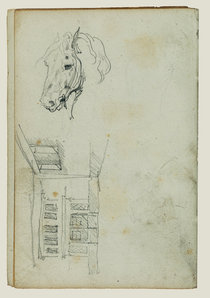 Detail of Horse head, view of a courtyard by Théodore Géricault