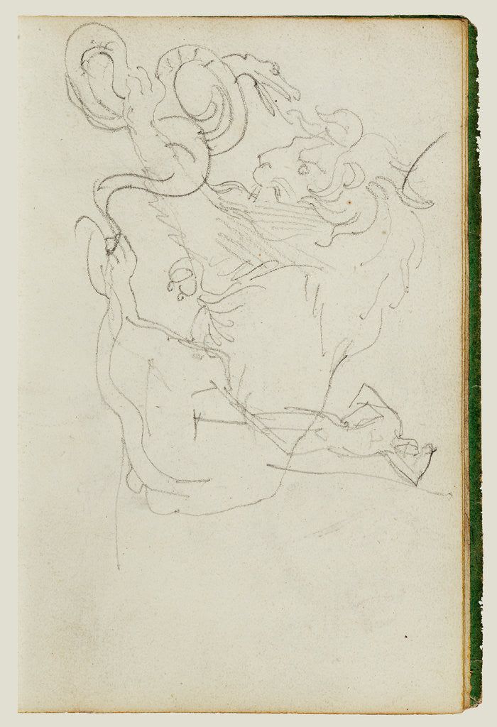 Detail of Lion attacking a snake over nude figure study by Théodore Géricault