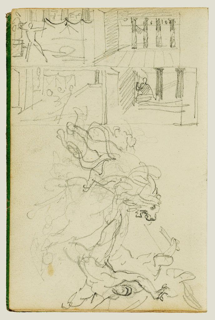 Detail of Two compositional studies of a lion hunt by Théodore Géricault