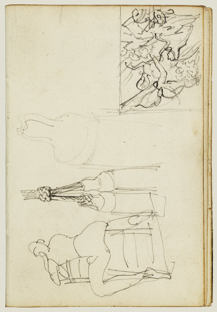 Detail of Tassels, seated figure from behind chair, thumbnail study of Charging Chasseur by Théodore Géricault