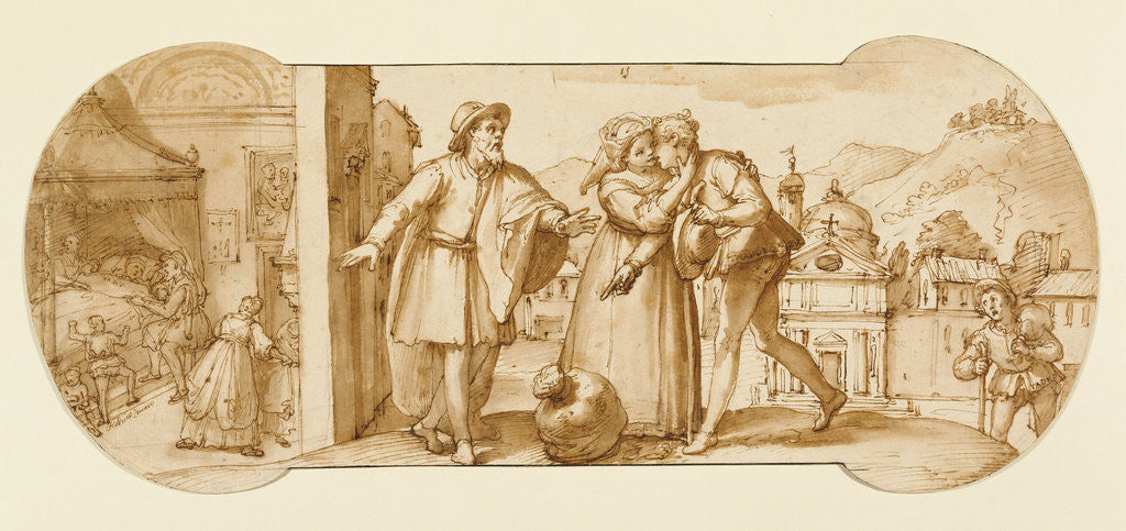 Detail of Taddeo Returning Home with the Sack of Stones and in Bed Recovering from His Fever by Federico Zuccaro