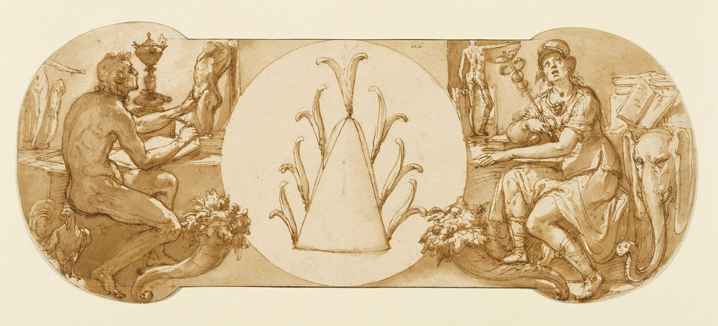 Detail of Allegories of Study and Intelligence Flanking the Zuccaro Emblem by Federico Zuccaro