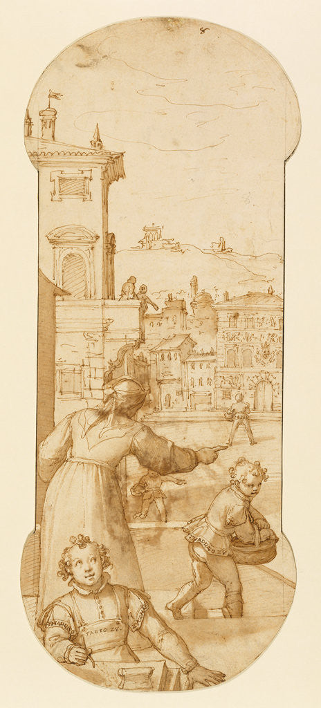 Detail of Taddeo Sent on an Errand by Calabrese's Wife by Federico Zuccaro