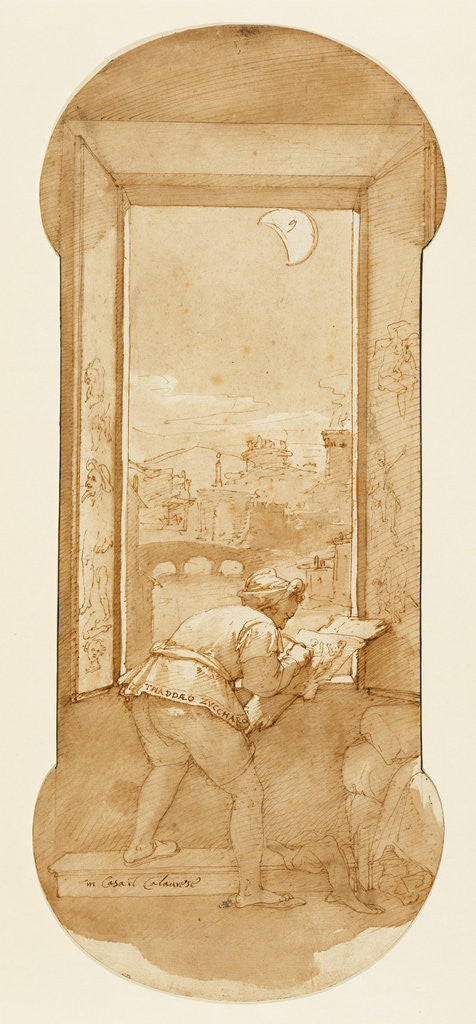 Detail of Taddeo Drawing by Moonlight in Calabrese's House by Federico Zuccaro