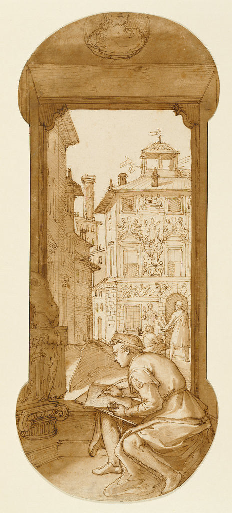 Detail of Taddeo Drawing after the Antique, In the Background Copying a Facade by Polidoro by Federico Zuccaro
