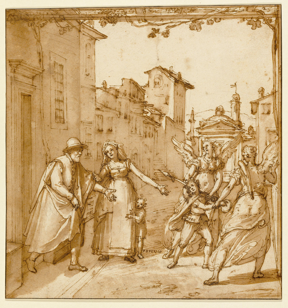 Detail of Taddeo Leaving Home Escorted by Two Guardian Angels by Federico Zuccaro