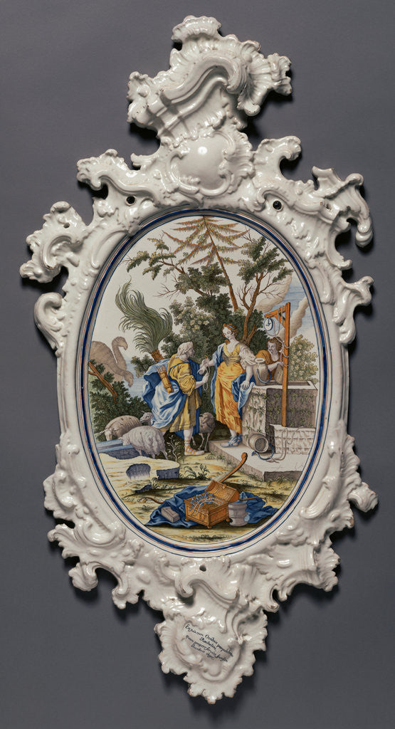 Detail of Plaque depicting Jacob choosing Rachel to be his Bride by Alcora Ceramic Factory