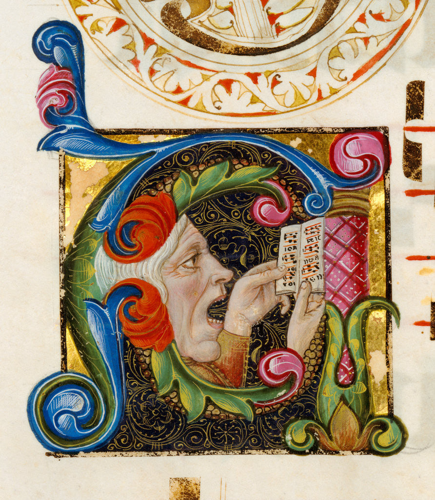 Detail of Initial A: A Man Singing by Anonymous