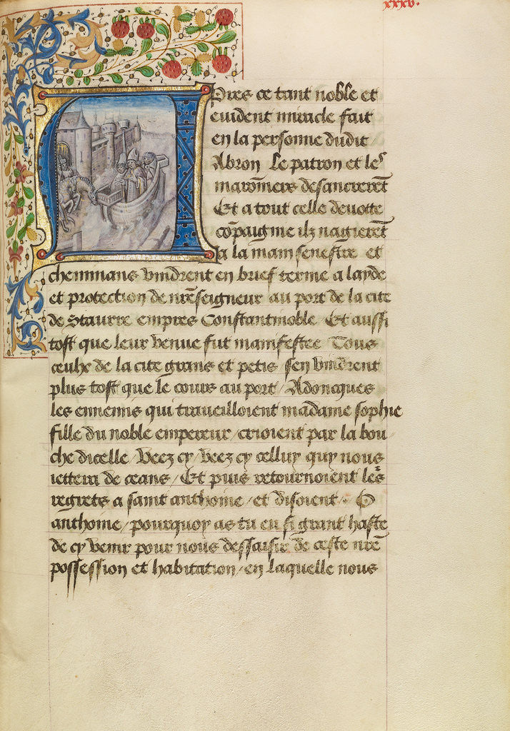 Detail of Initial A: Arrival of Ships in Constantinople by Master of the Brussels Romuléon