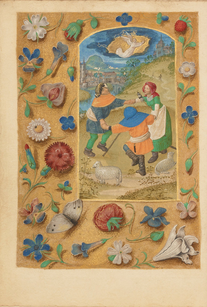 Detail of The Annunciation to the Shepherds by Master of the Dresden Prayer Book