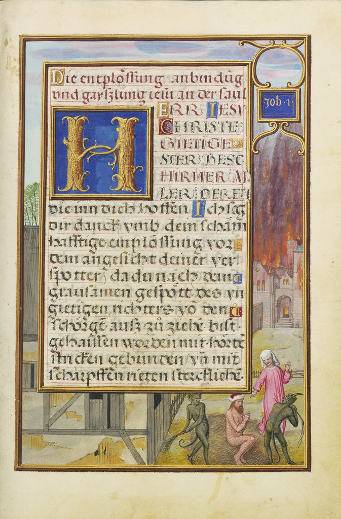 Detail of Border with Job Mocked by His Wife and Tormented by Two Devils by Simon Bening