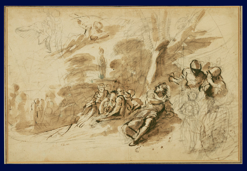 Detail of Iris appearing to Turnus, study of a Helmet (recto), Alternative design for the recto composition (verso) by Pier Francesco Mola