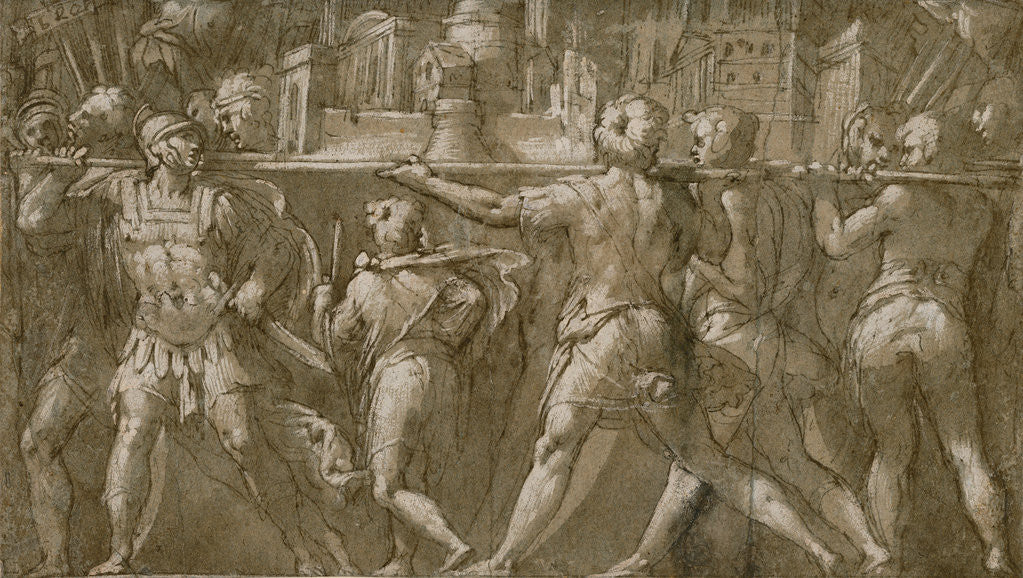 Detail of Soldiers Carrying a Model of a City by Taddeo Zuccaro