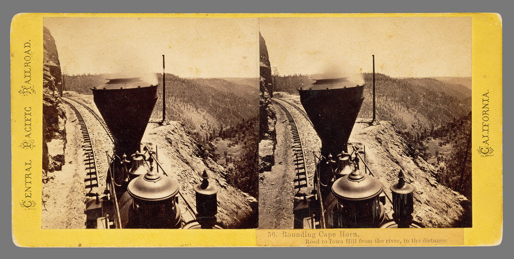 Detail of Rounding Cape Horn. Road to Iowa Hill from the river, in the distance. by Alfred A. Hart