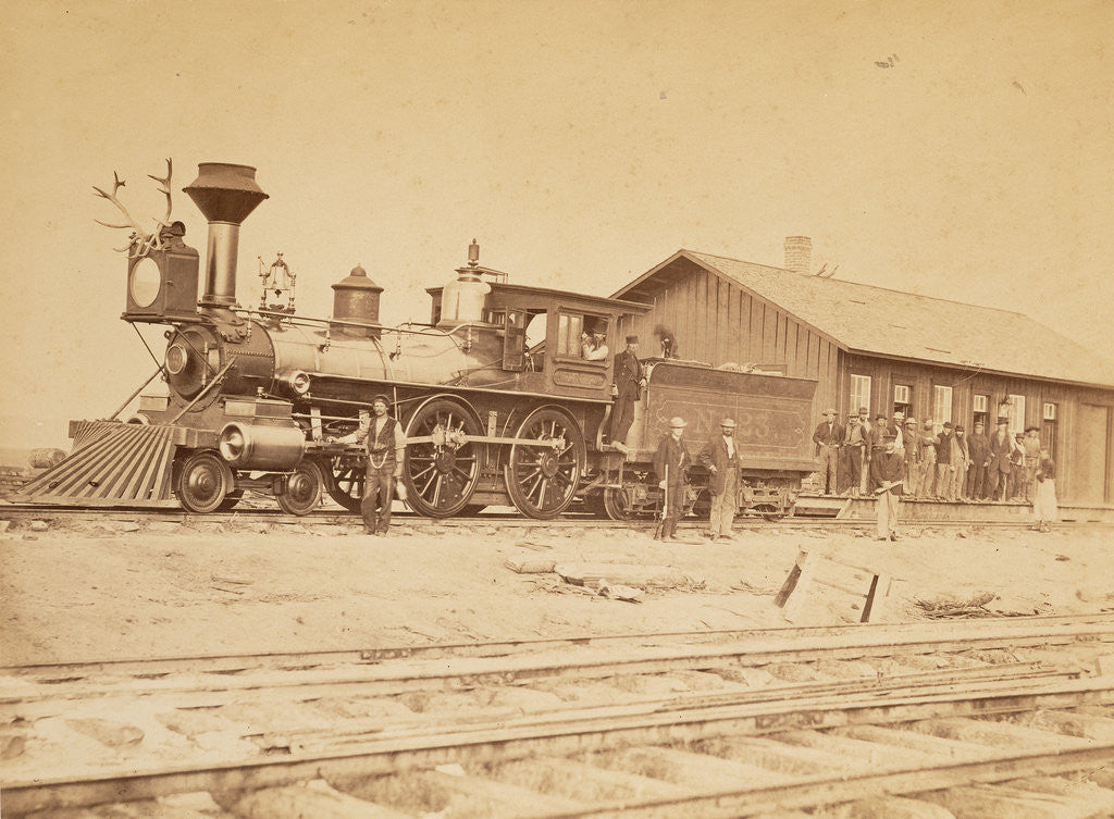 Detail of Wyoming Station Engine 23 on Main Track Wyoming. by A.J. Russell
